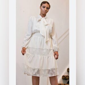 New York & Company Elegant White Long Sleeve Dress